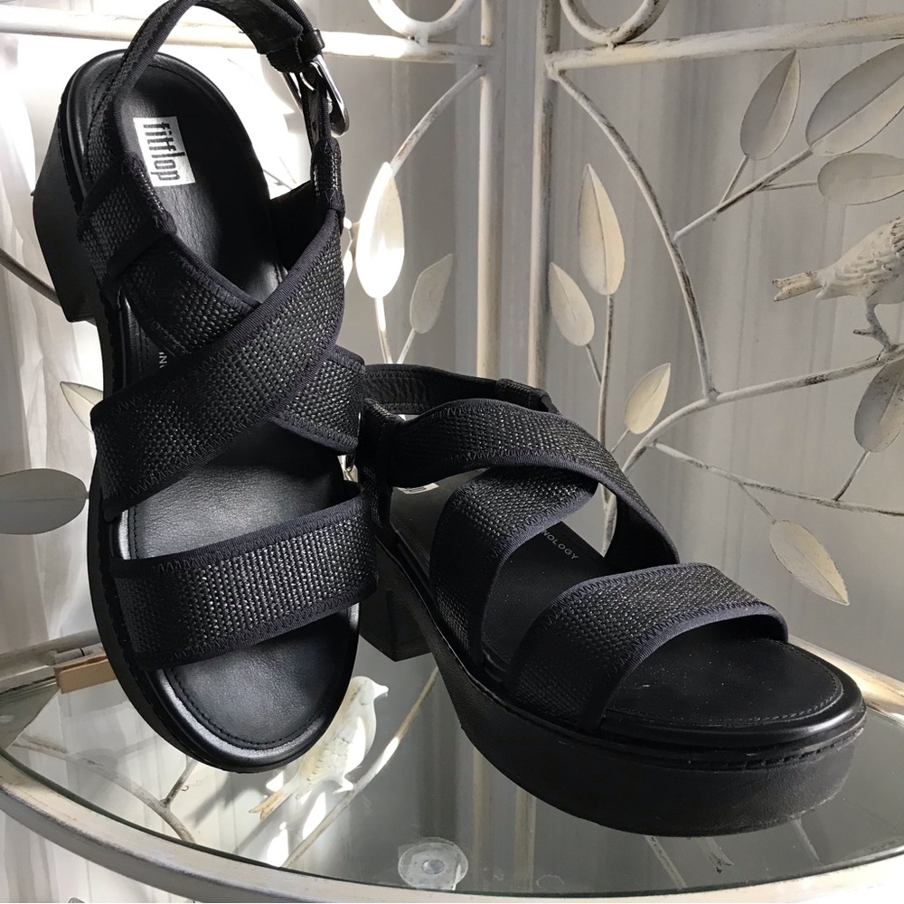 Sz 8 Fitflop Black Backstrap Platform Pilar Sandal - Picture 6 of 9